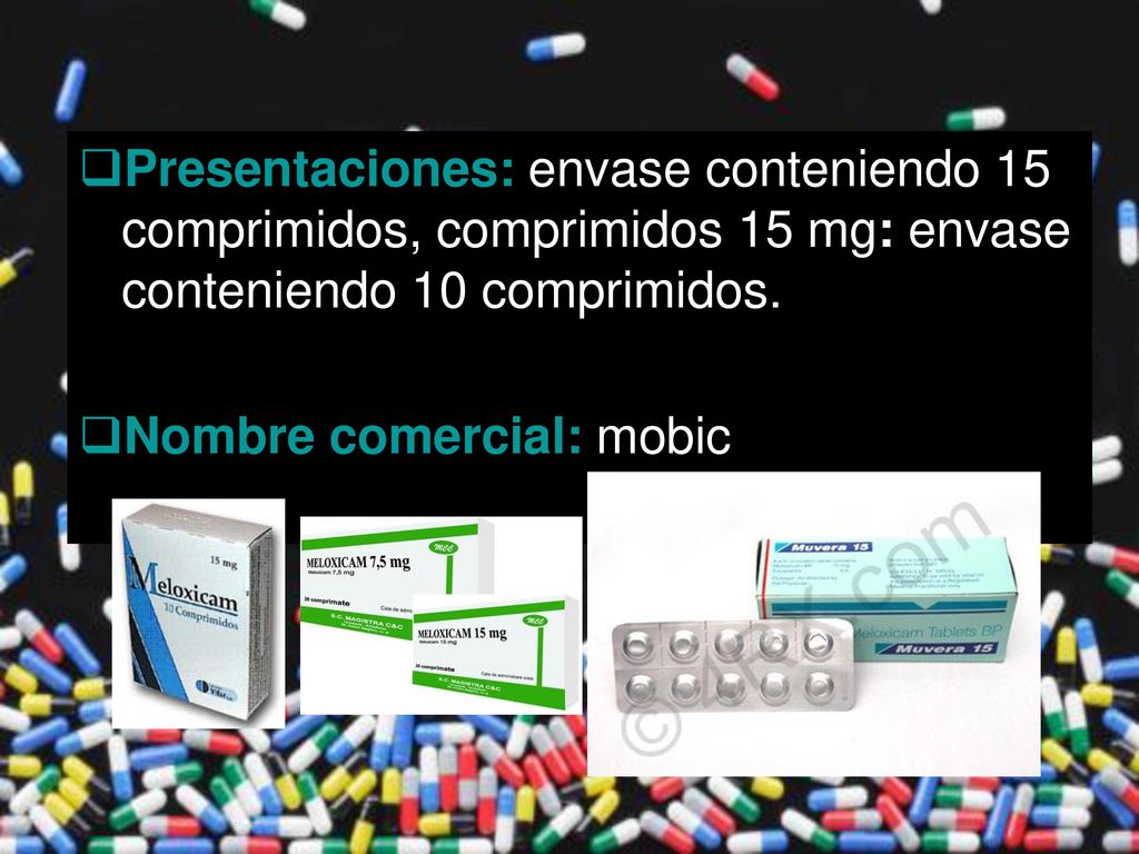 Presentaciones: envase conteniendo 15 comprimidos, comprimidos 15 mg: envase conteniendo 10 comprimidos.
