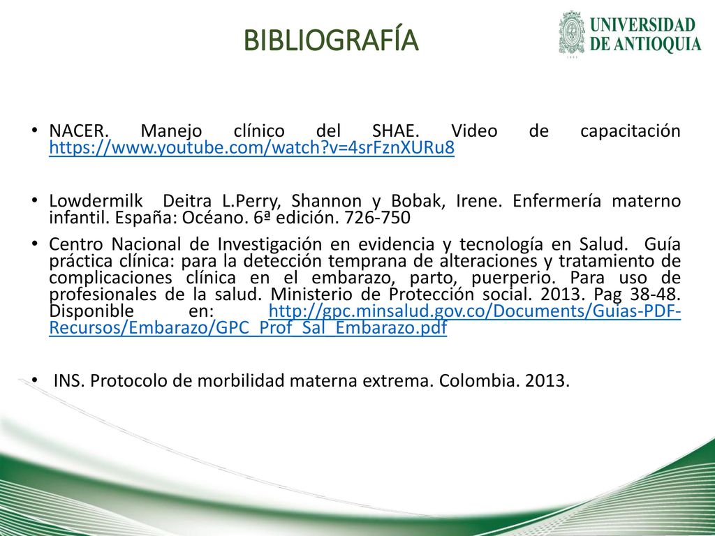 BIBLIOGRAFÍA NACER. Manejo clínico del SHAE. Video de capacitación   v=4srFznXURu8.