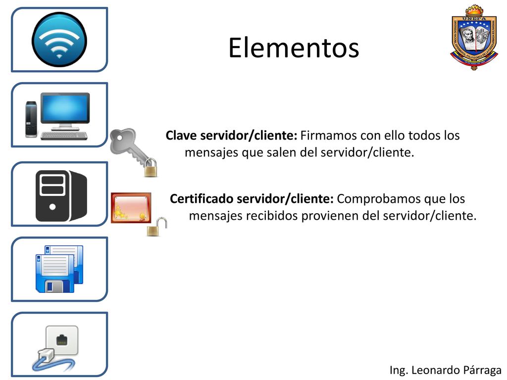 Elementos Clave servidor/cliente: Firmamos con ello todos los mensajes que salen del servidor/cliente.