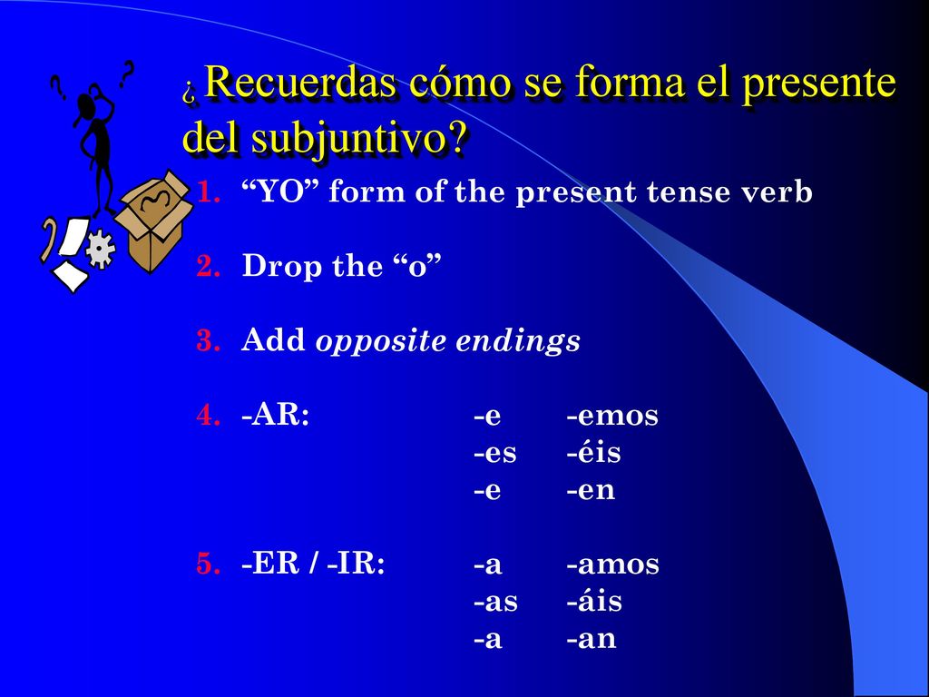 ¿ Recuerdas cómo se forma el presente del subjuntivo