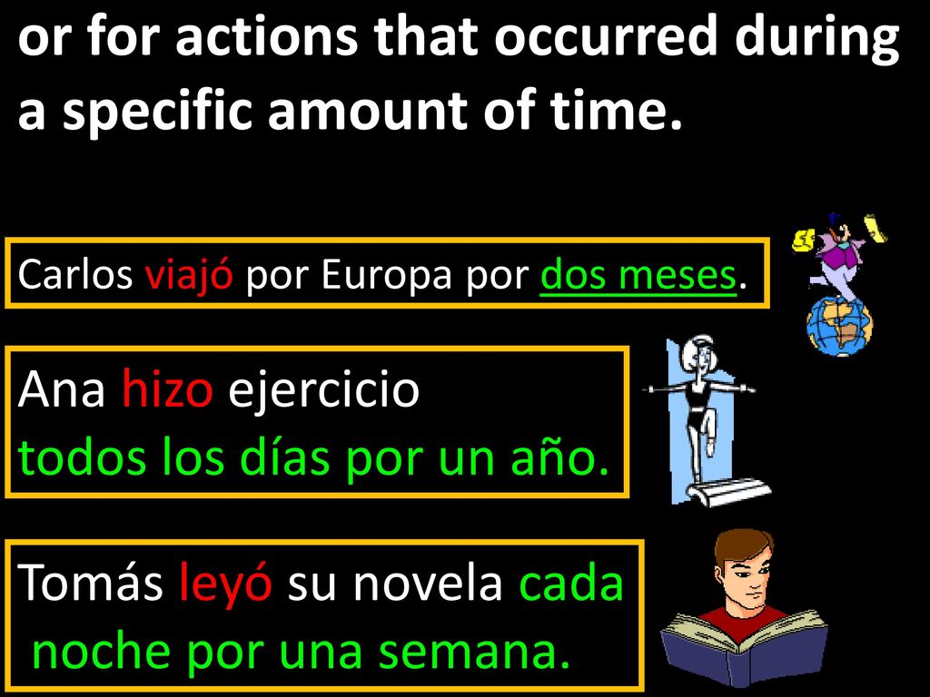 or for actions that occurred during a specific amount of time.