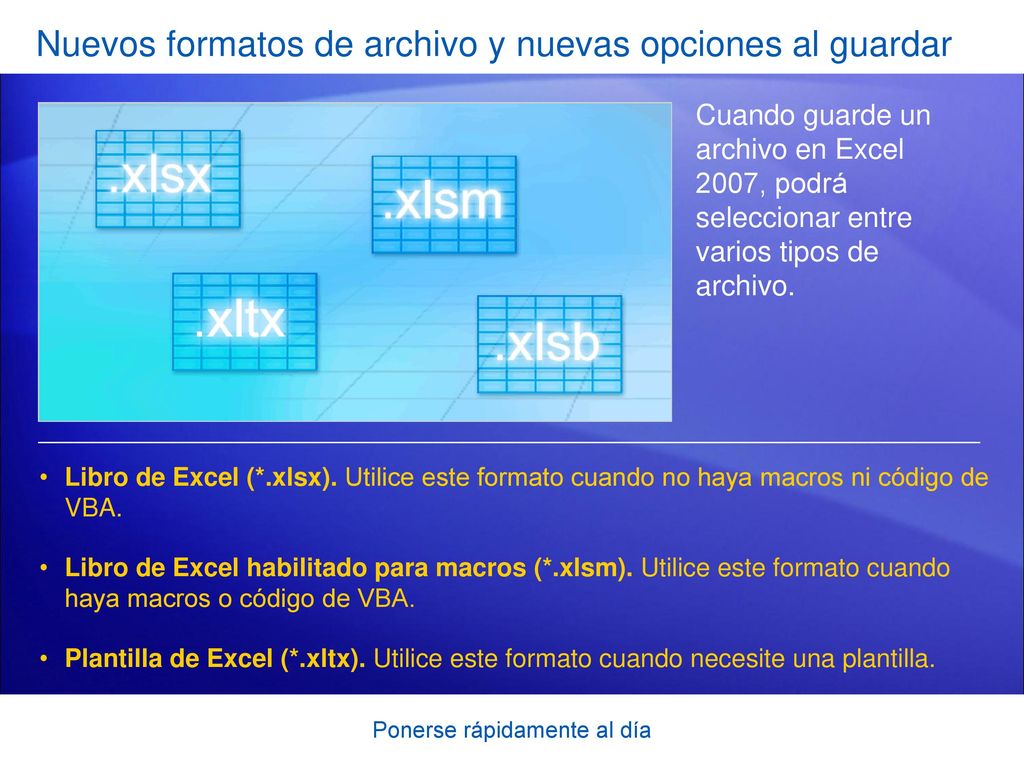 Nuevos formatos de archivo y nuevas opciones al guardar