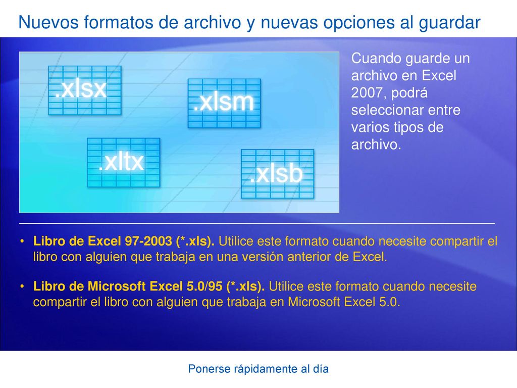 Nuevos formatos de archivo y nuevas opciones al guardar