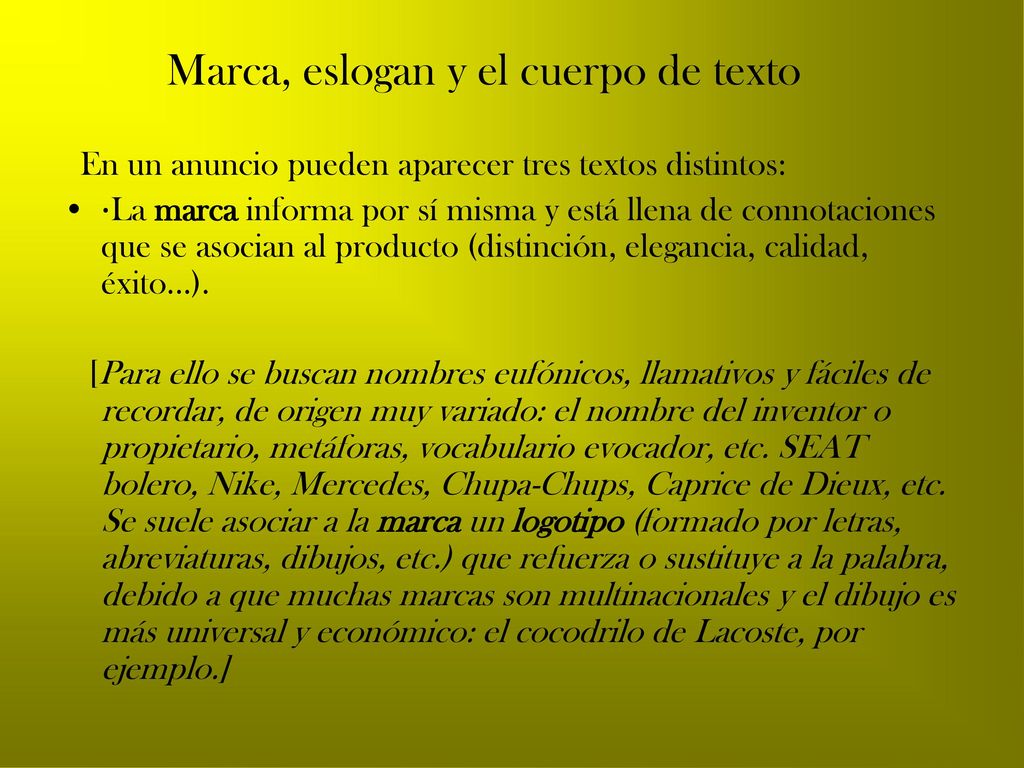 Marca, eslogan y el cuerpo de texto