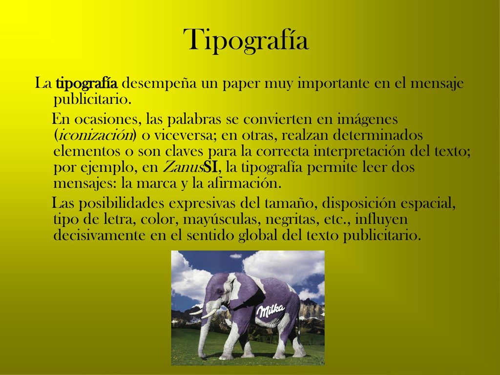Tipografía La tipografía desempeña un paper muy importante en el mensaje publicitario.