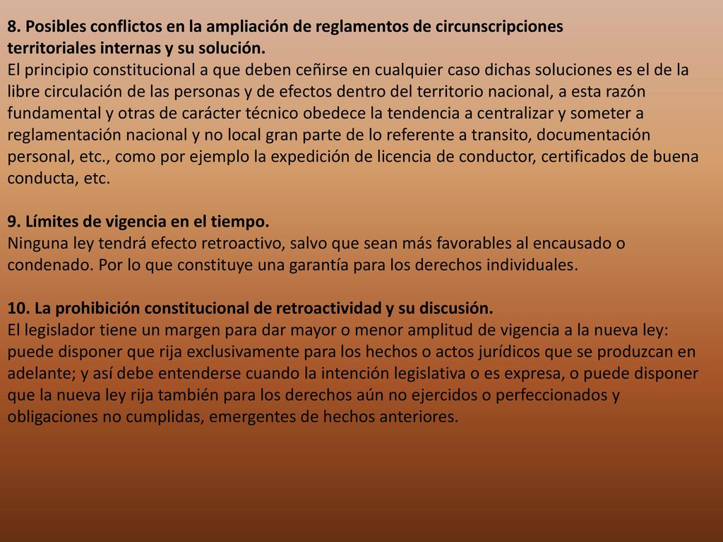 8. Posibles conflictos en la ampliación de reglamentos de circunscripciones