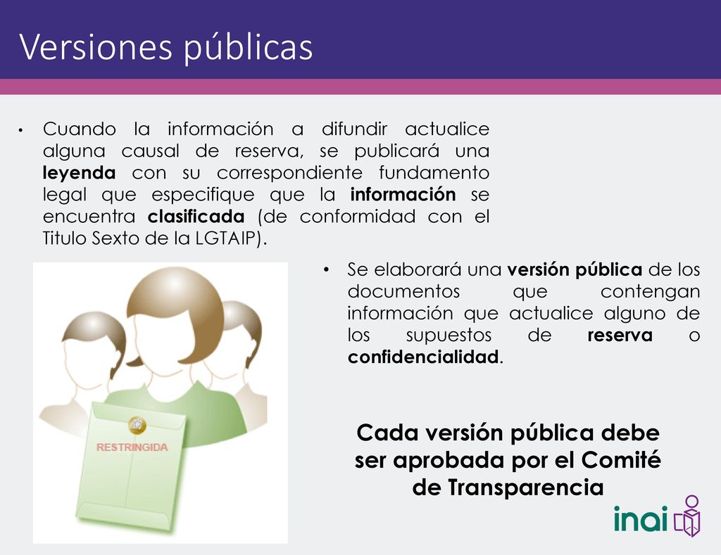 Cada versión pública debe ser aprobada por el Comité de Transparencia