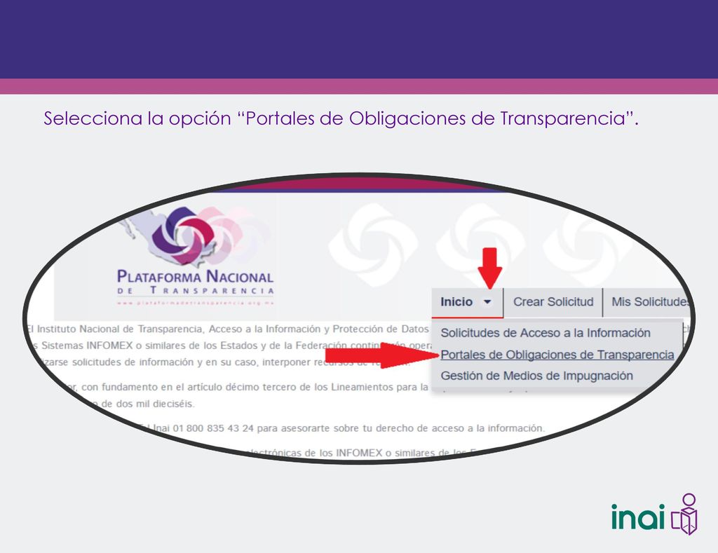 Selecciona la opción Portales de Obligaciones de Transparencia .