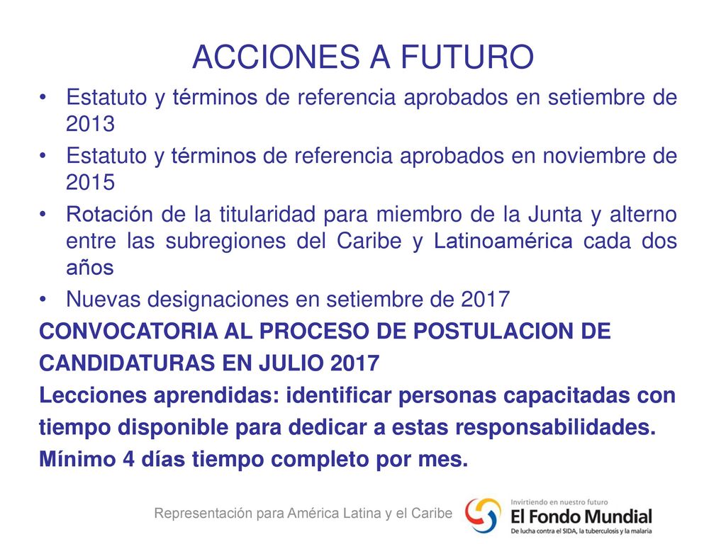 ACCIONES A FUTURO Estatuto y términos de referencia aprobados en setiembre de Estatuto y términos de referencia aprobados en noviembre de