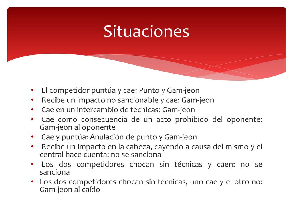 Situaciones El competidor puntúa y cae: Punto y Gam-jeon