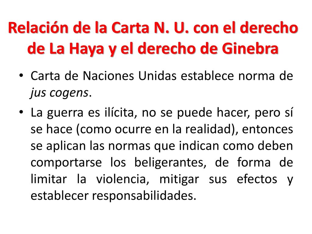 Relación de la Carta N. U. con el derecho de La Haya y el derecho de Ginebra