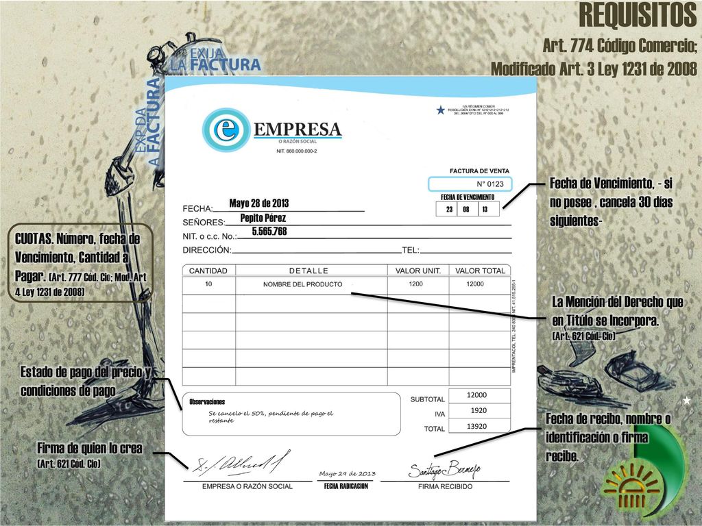 REQUISITOS Art. 774 Código Comercio; Modificado Art. 3 Ley 1231 de 2008