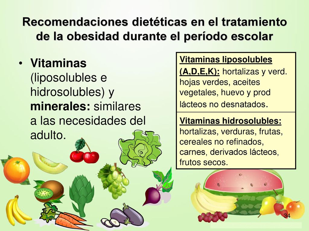 Recomendaciones dietéticas en el tratamiento de la obesidad durante el período escolar