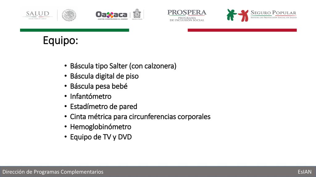 Equipo: Báscula tipo Salter (con calzonera) Báscula digital de piso