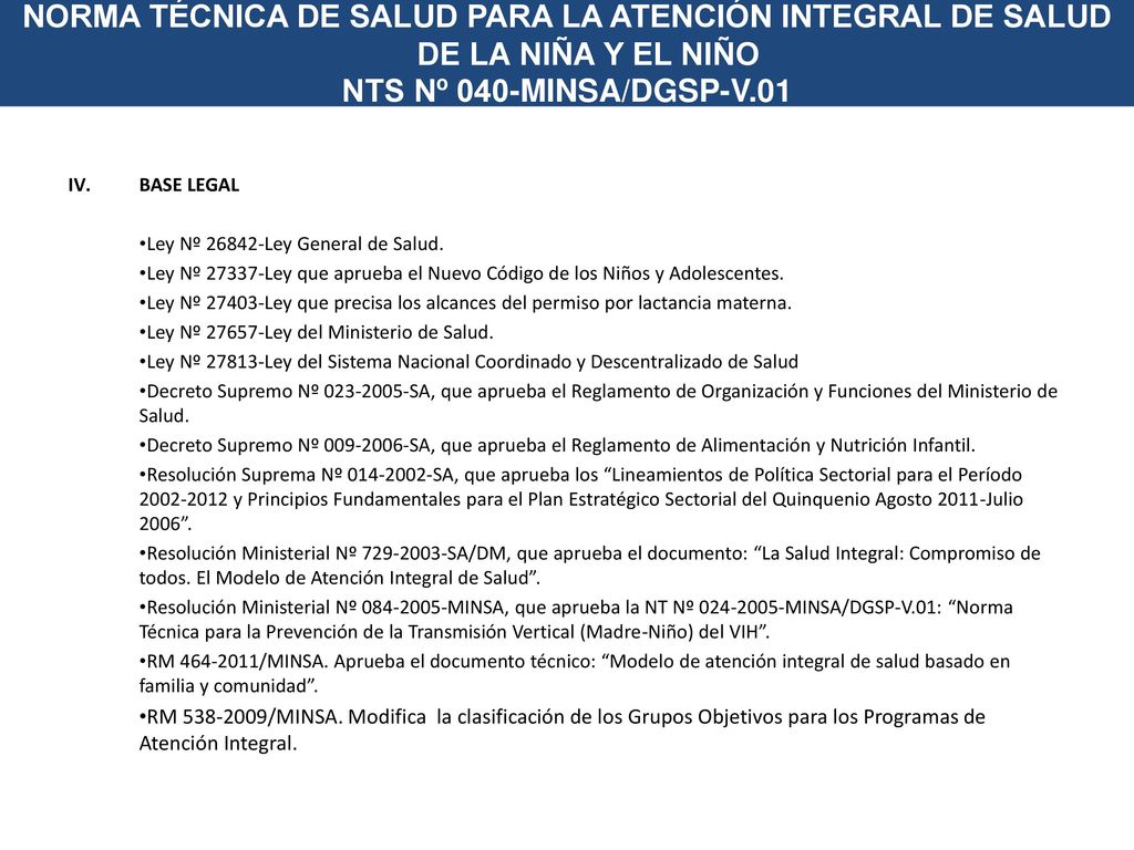 NORMA TÉCNICA DE SALUD PARA LA ATENCIÓN INTEGRAL DE SALUD DE LA NIÑA Y EL NIÑO