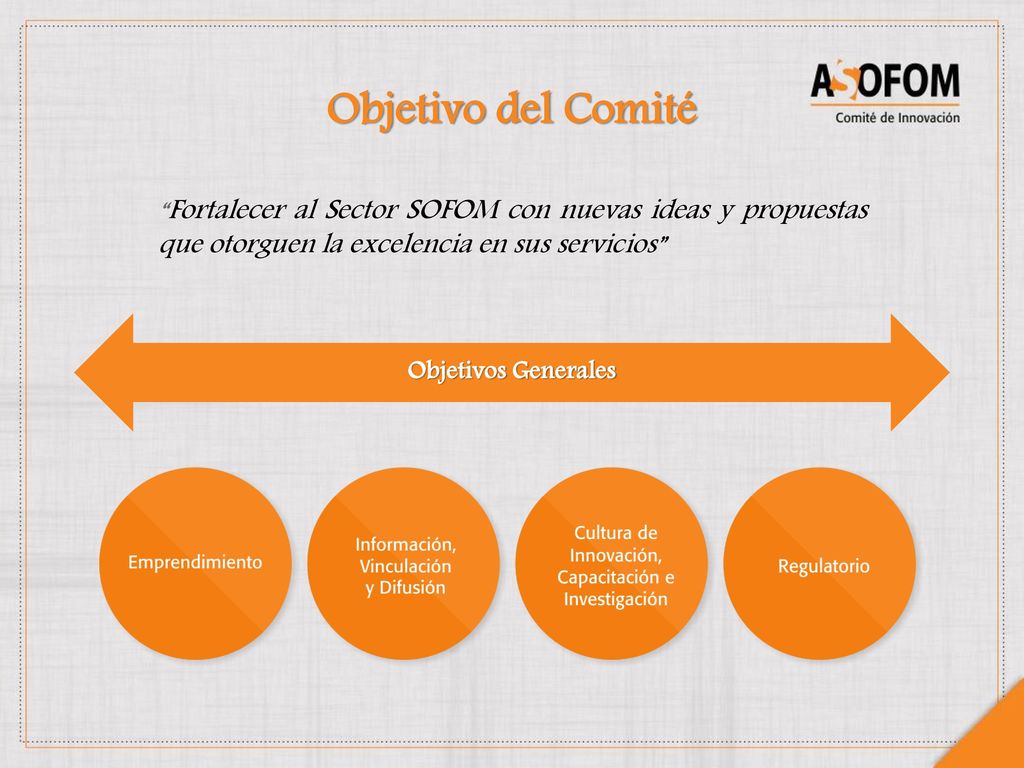Objetivo del Comité Fortalecer al Sector SOFOM con nuevas ideas y propuestas que otorguen la excelencia en sus servicios