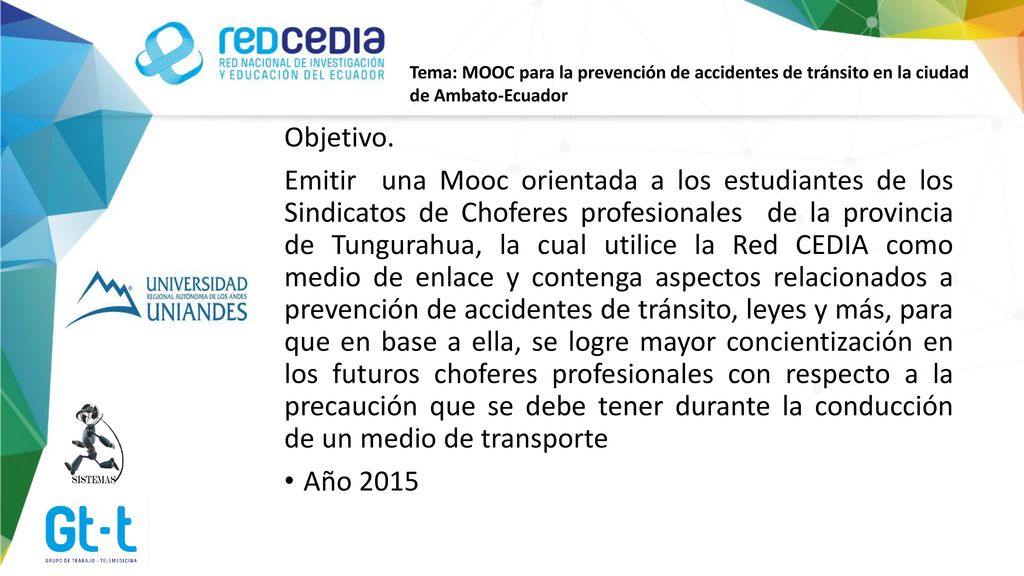 Tema: MOOC para la prevención de accidentes de tránsito en la ciudad de Ambato-Ecuador