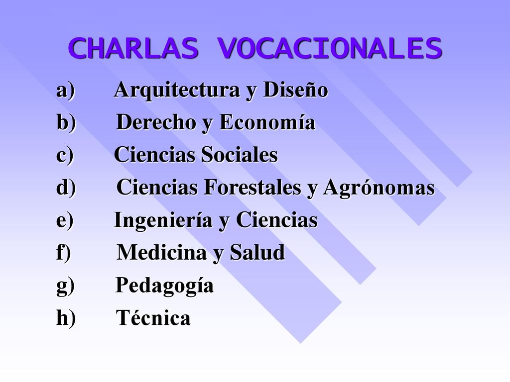 CHARLAS VOCACIONALES a) Arquitectura y Diseño b) Derecho y Economía