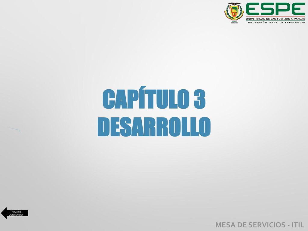 CAPÍTULO 3 DESARROLLO TABLA DE CONTENIDO MESA DE SERVICIOS - ITIL