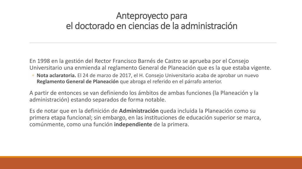 Anteproyecto para el doctorado en ciencias de la administración