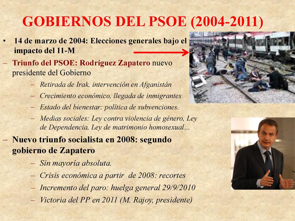 GOBIERNOS DEL PSOE ( ) 14 de marzo de 2004: Elecciones generales bajo el impacto del 11-M.