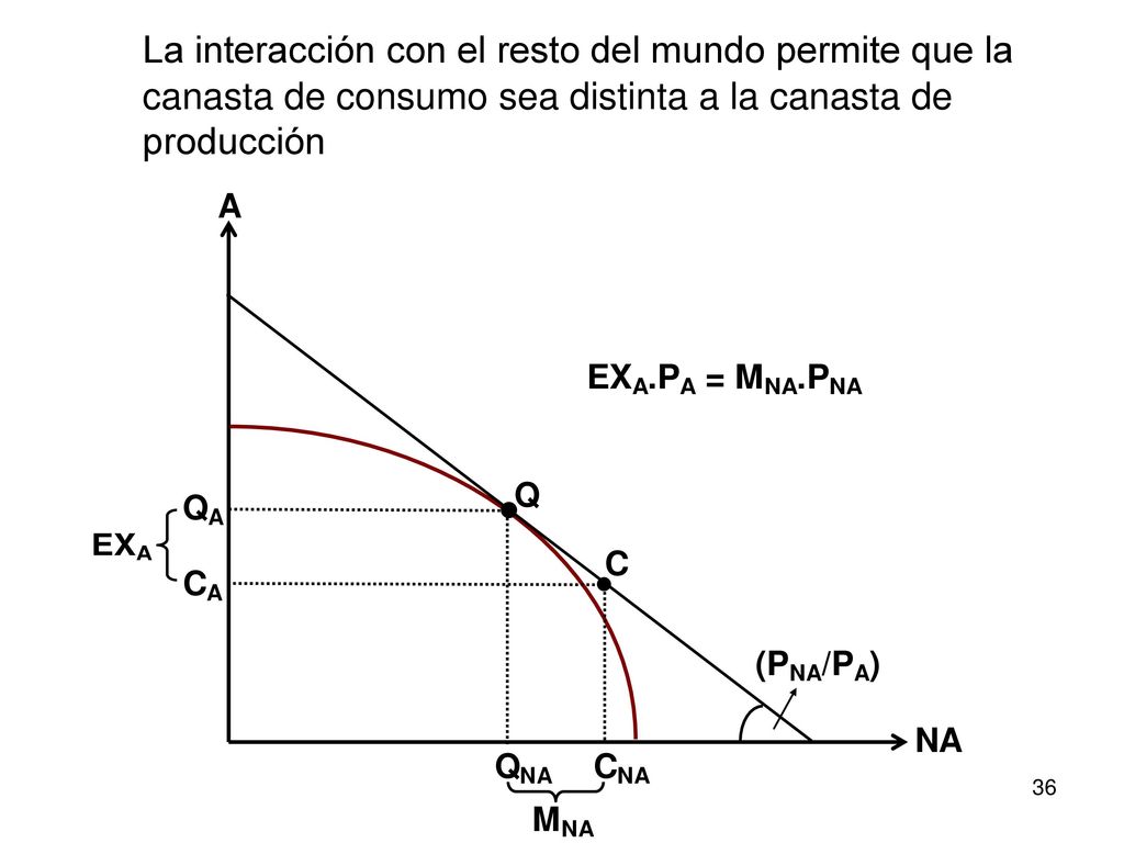 La interacción con el resto del mundo permite que la canasta de consumo sea distinta a la canasta de producción
