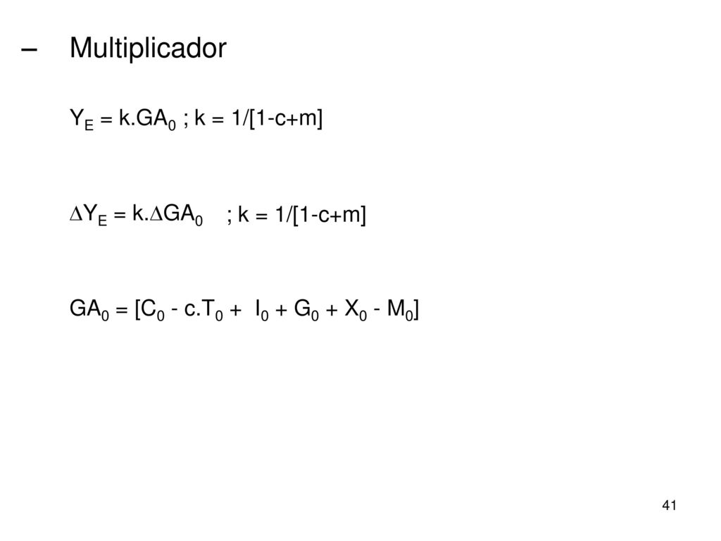Multiplicador YE = k.GA0 ; k = 1/[1-c+m] DYE = k.DGA0