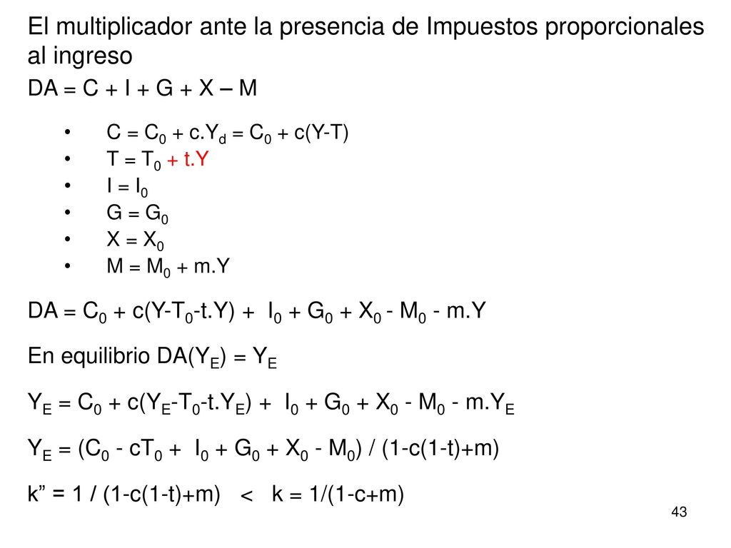 El multiplicador ante la presencia de Impuestos proporcionales al ingreso