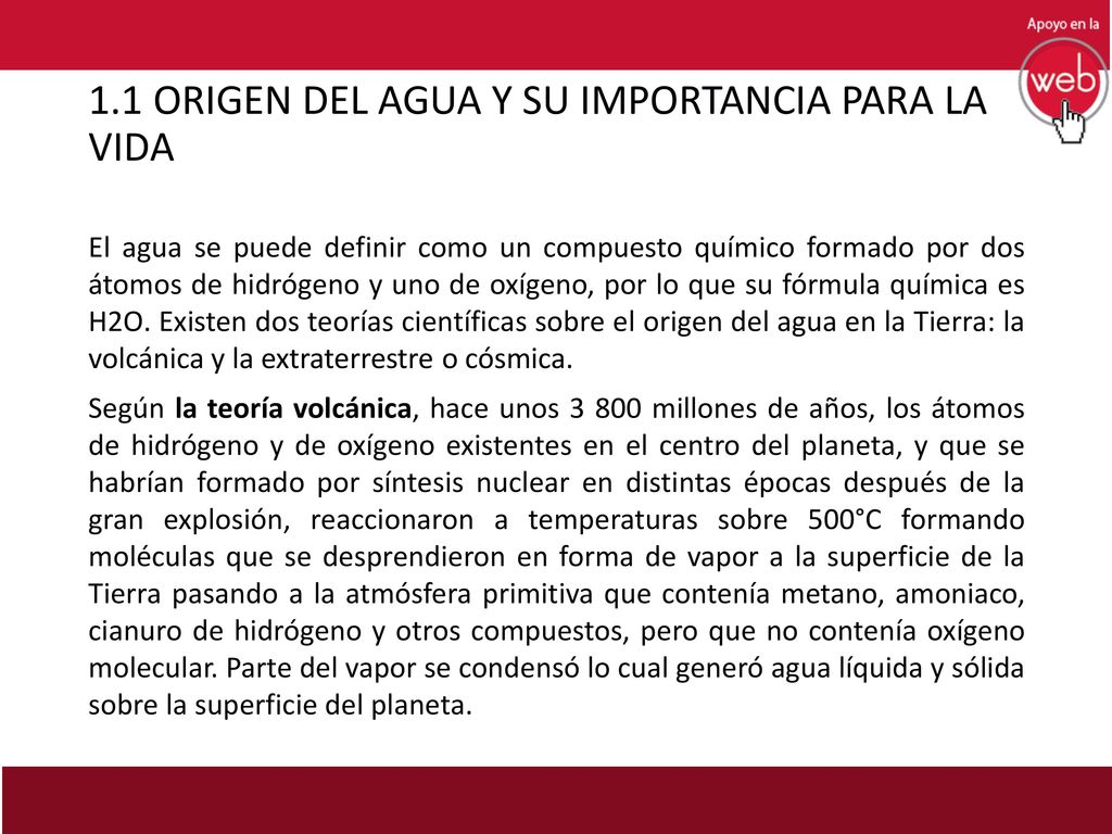 1.1 ORIGEN DEL AGUA Y SU IMPORTANCIA PARA LA VIDA
