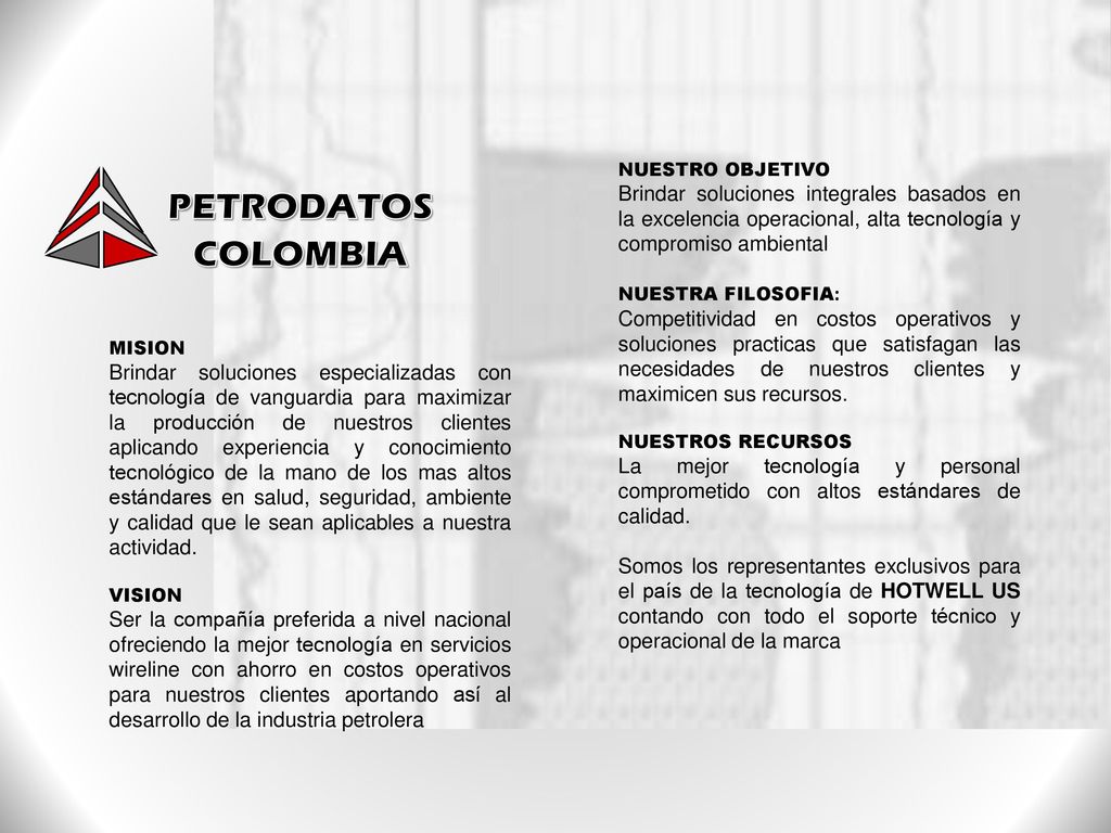 NUESTRO OBJETIVO Brindar soluciones integrales basados en la excelencia operacional, alta tecnología y compromiso ambiental.