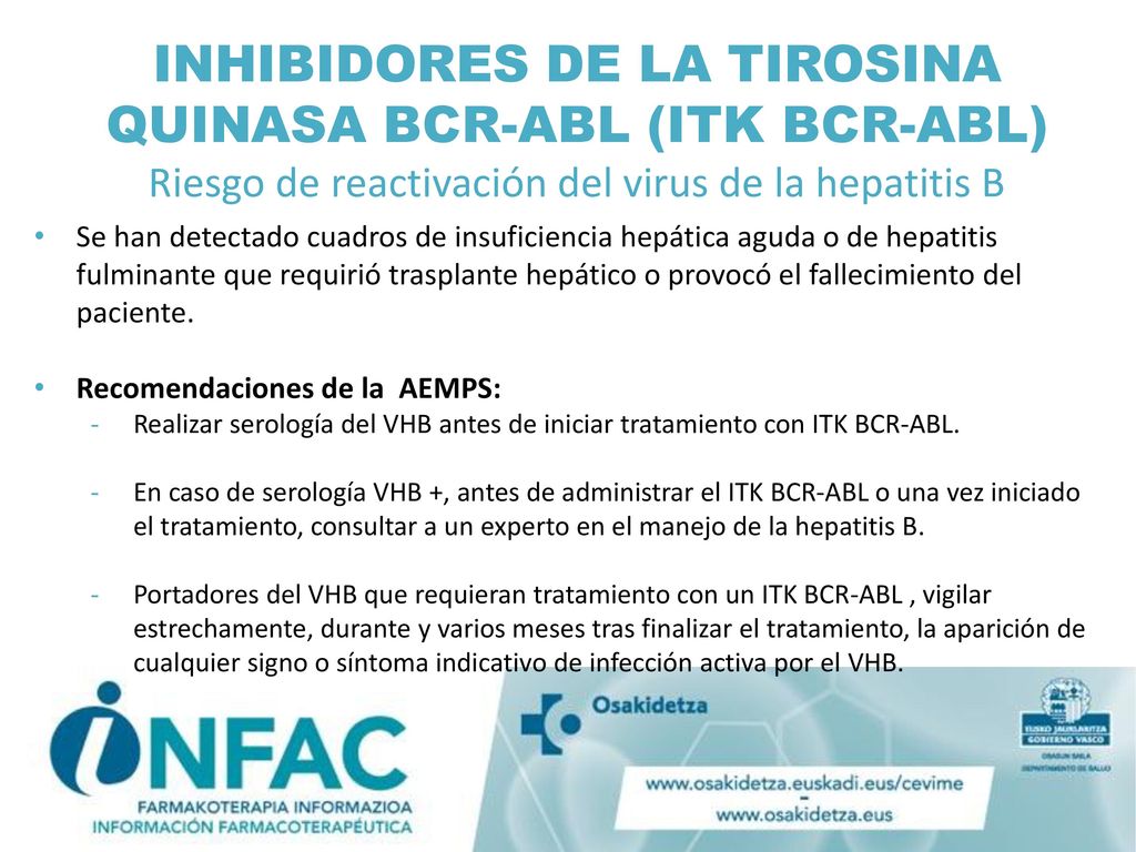 INHIBIDORES DE LA TIROSINA QUINASA BCR-ABL (ITK BCR-ABL) Riesgo de reactivación del virus de la hepatitis B