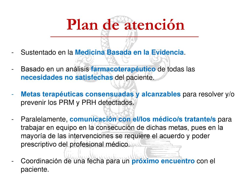 Plan de atención Sustentado en la Medicina Basada en la Evidencia.