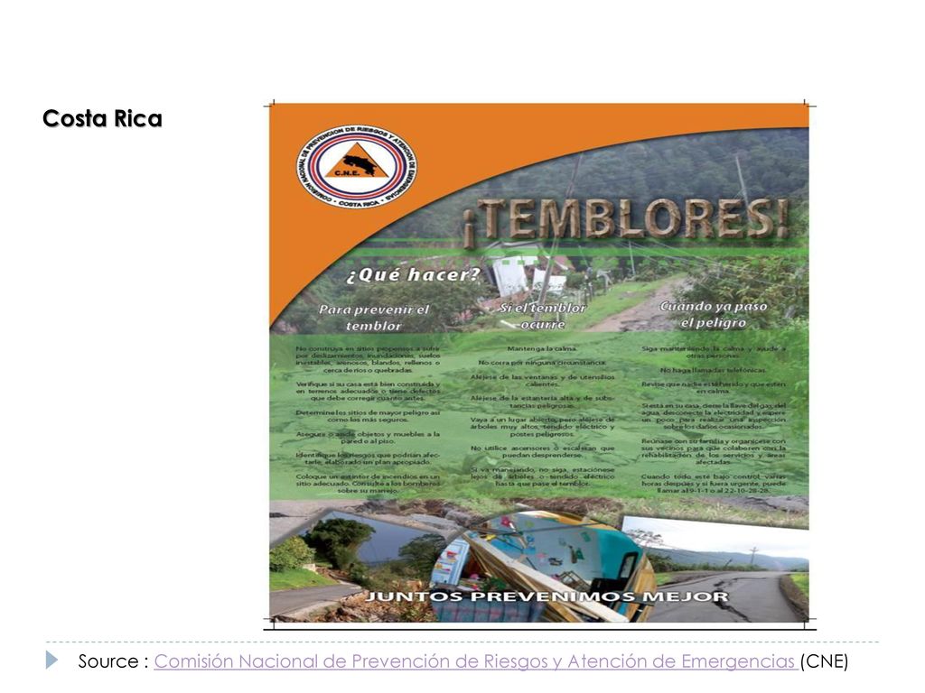 Costa Rica Source : Comisión Nacional de Prevención de Riesgos y Atención de Emergencias (CNE)