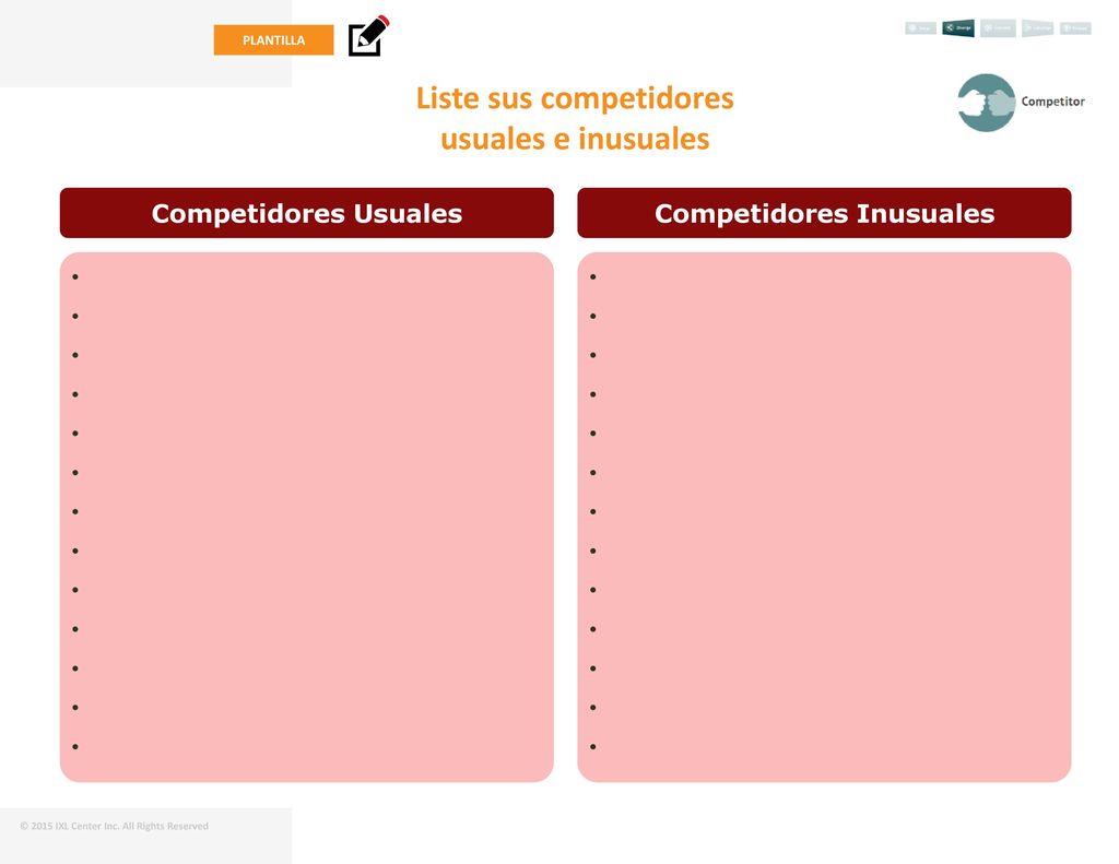 Liste sus competidores usuales e inusuales Competidores Inusuales