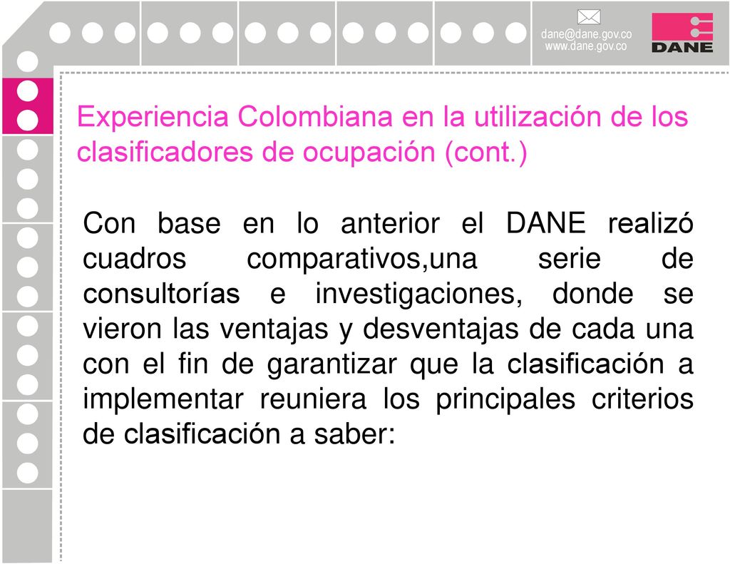 Experiencia Colombiana en la utilización de los clasificadores de ocupación (cont.)