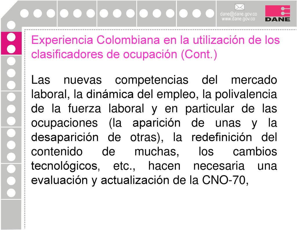 Experiencia Colombiana en la utilización de los clasificadores de ocupación (Cont.)