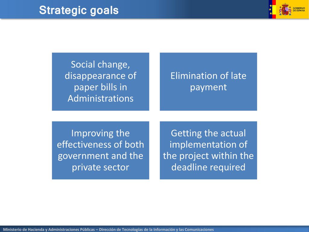 Strategic goals Social change, disappearance of paper bills in Administrations. Elimination of late payment.