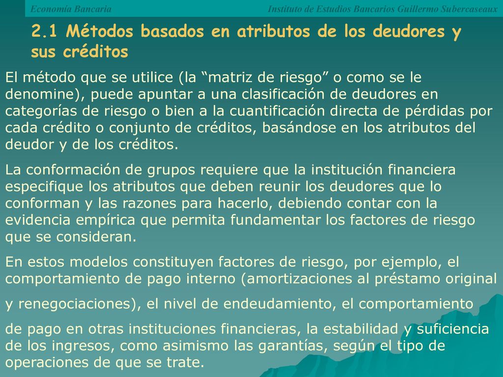 2.1 Métodos basados en atributos de los deudores y sus créditos