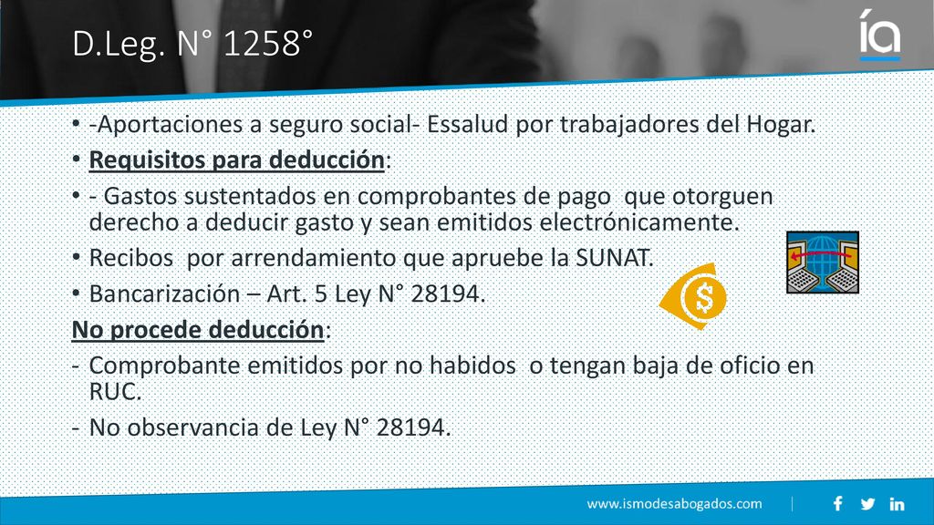 D.Leg. N° 1258° -Aportaciones a seguro social- Essalud por trabajadores del Hogar. Requisitos para deducción: