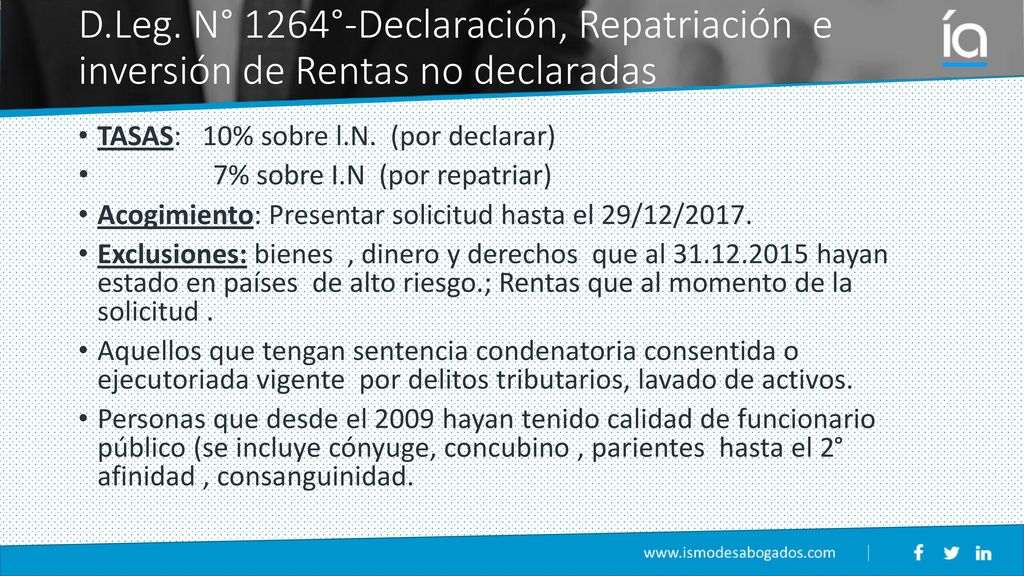 D.Leg. N° 1264°-Declaración, Repatriación e inversión de Rentas no declaradas