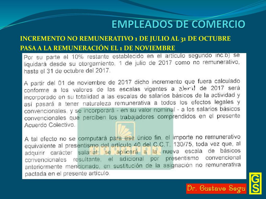 EMPLEADOS DE COMERCIO INCREMENTO NO REMUNERATIVO 1 DE JULIO AL 31 DE OCTUBRE.