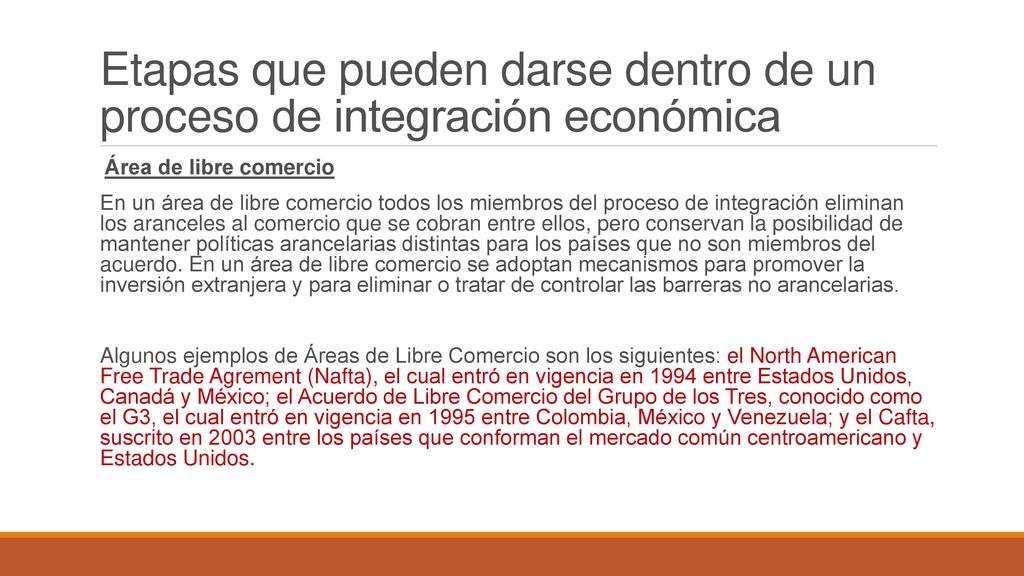Etapas que pueden darse dentro de un proceso de integración económica