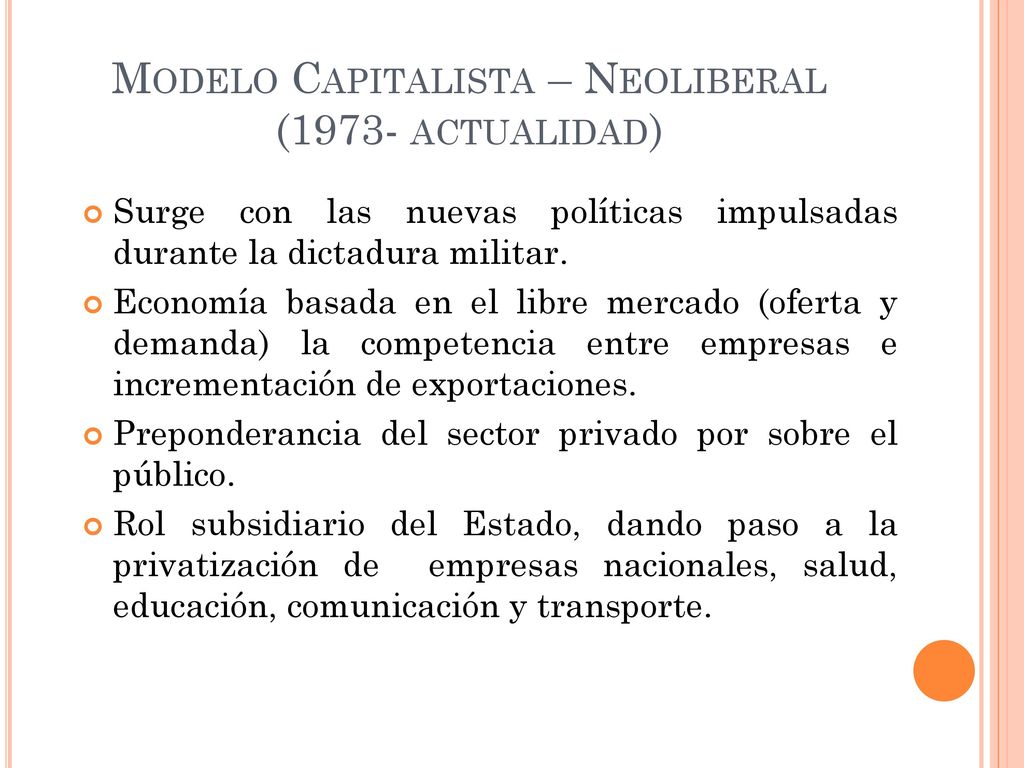 Modelo Capitalista – Neoliberal (1973- actualidad)