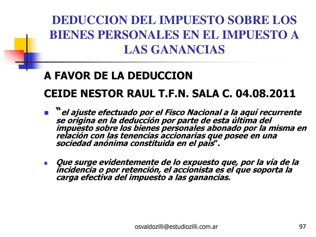 DEDUCCION DEL IMPUESTO SOBRE LOS BIENES PERSONALES EN EL IMPUESTO A LAS GANANCIAS