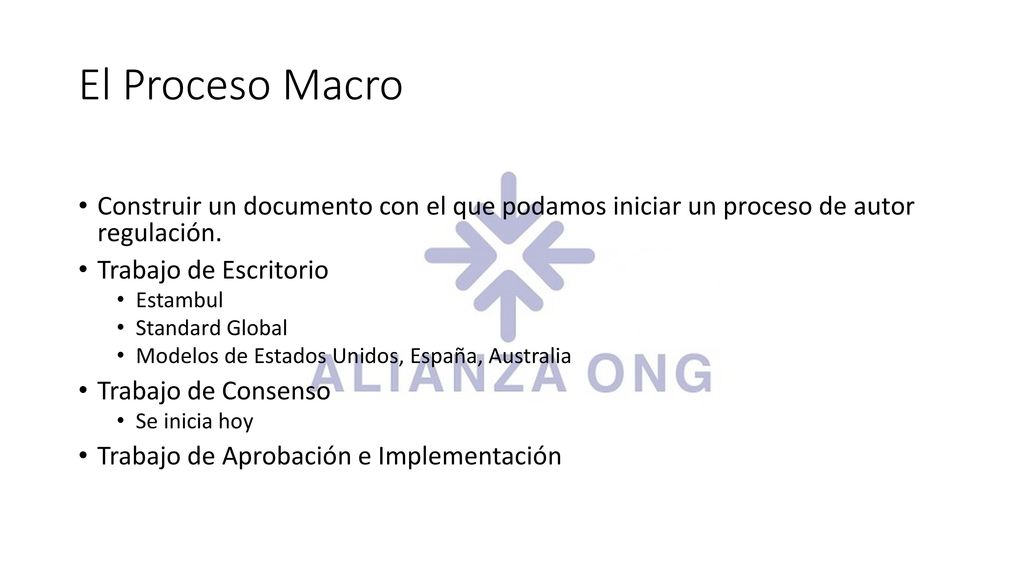 El Proceso Macro Construir un documento con el que podamos iniciar un proceso de autor regulación.