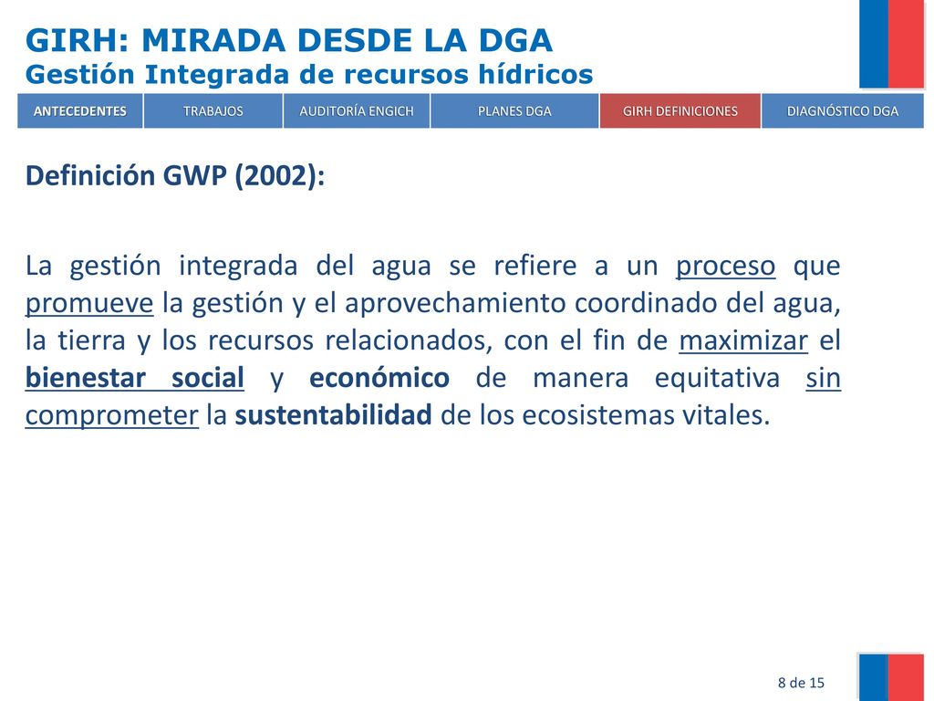 GIRH: MIRADA DESDE LA DGA Gestión Integrada de recursos hídricos