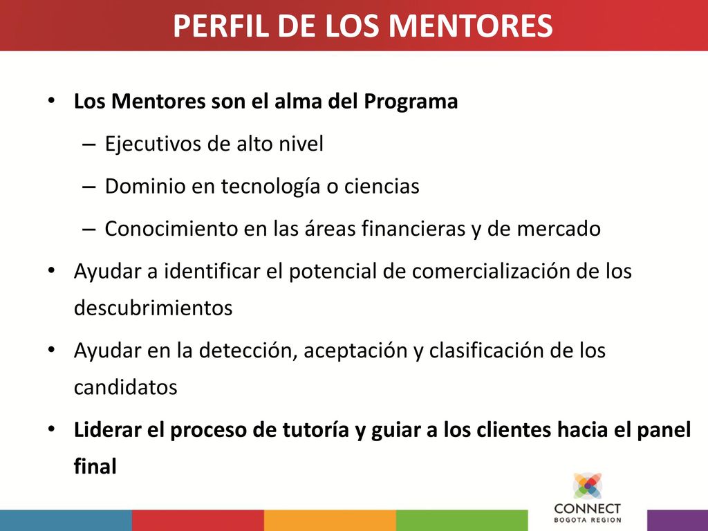 PERFIL DE LOS MENTORES Los Mentores son el alma del Programa