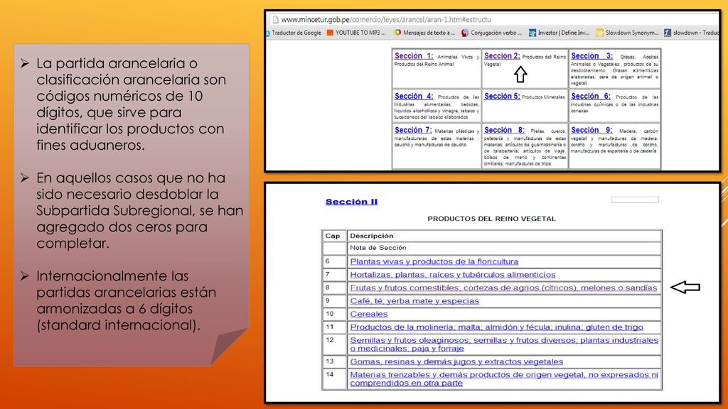 La partida arancelaria o clasificación arancelaria son códigos numéricos de 10 dígitos, que sirve para identificar los productos con fines aduaneros.