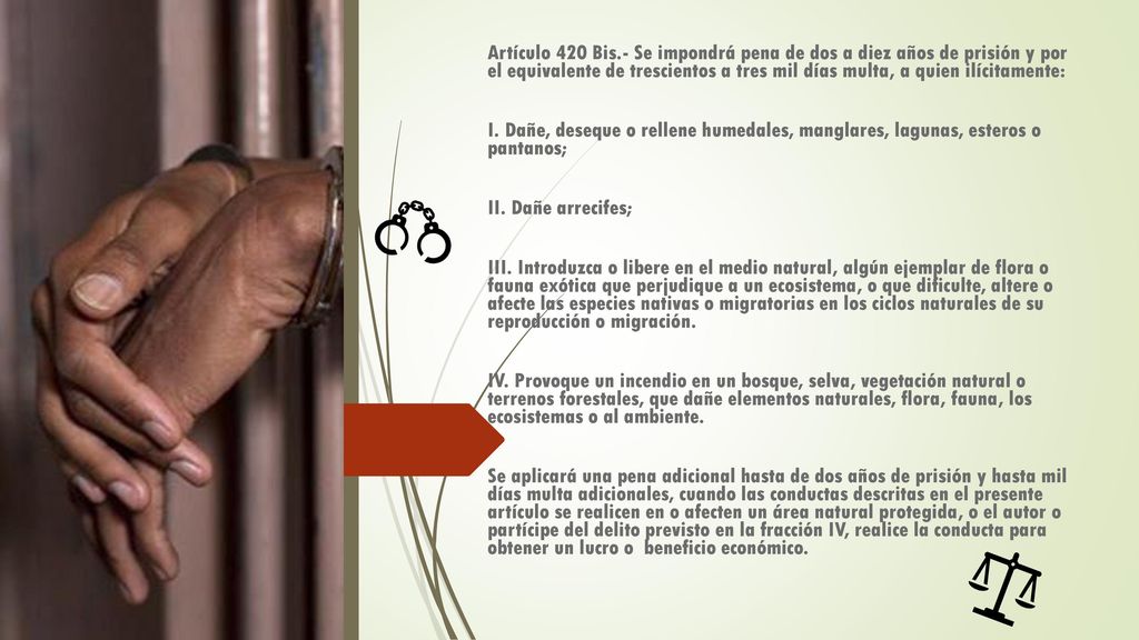 Artículo 420 Bis.- Se impondrá pena de dos a diez años de prisión y por el equivalente de trescientos a tres mil días multa, a quien ilícitamente: