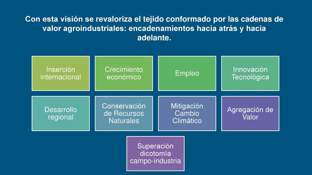 Con esta visión se revaloriza el tejido conformado por las cadenas de valor agroindustriales: encadenamientos hacia atrás y hacia adelante.